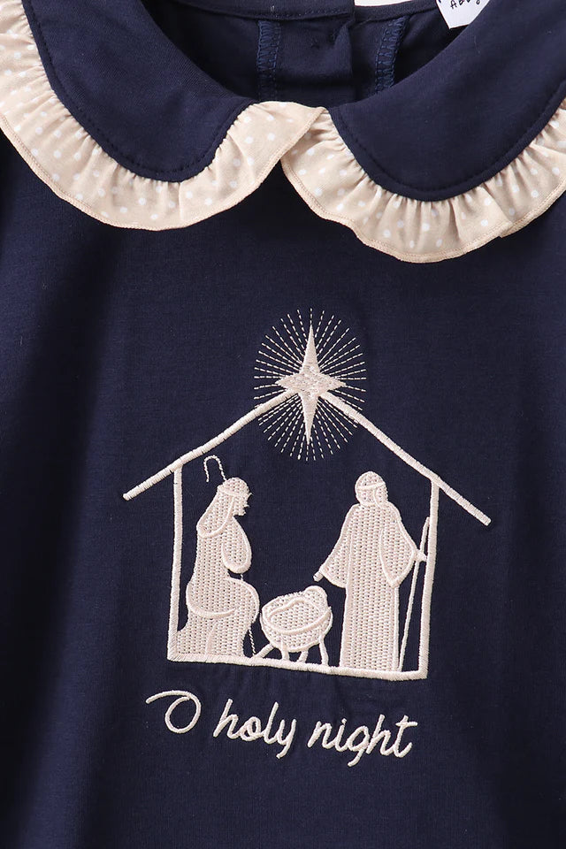 Navy nativity embroidery girl dress