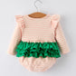 Embroidery Smocked Stipe Christmas Tree Bubble
