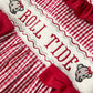 Roll Tide  Machine Embroidery Gingham Girl Dress with Red Bow