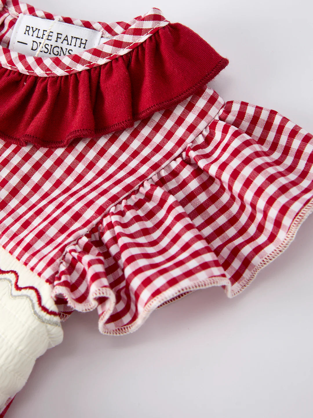 Roll Tide Machine Embroidery Gingham Baby Girl Romper with Red Bow