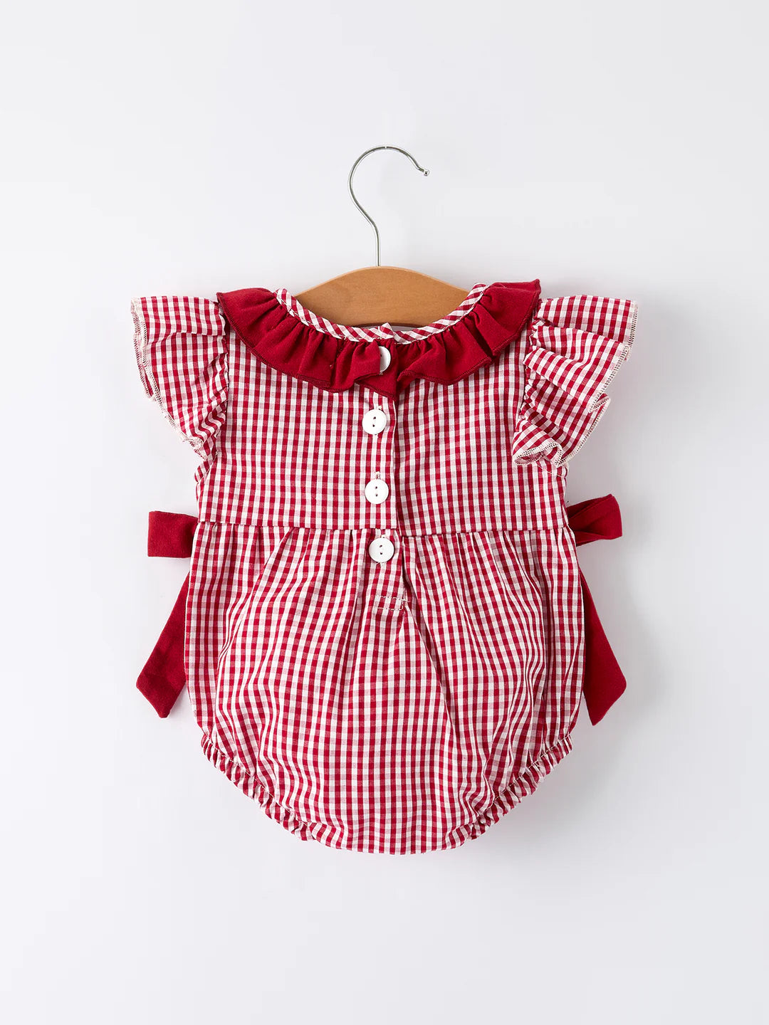Roll Tide Machine Embroidery Gingham Baby Girl Romper with Red Bow