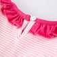 Christmas Santa Applique Pink Striped Baby Girls Romper with Red Ruffle Trim