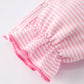 Christmas Santa Applique Pink Striped Baby Girls Romper with Red Ruffle Trim