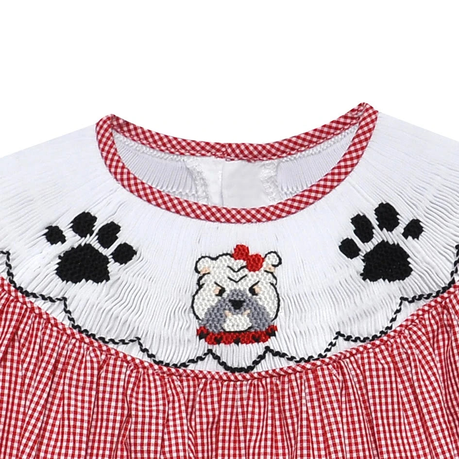 BULLDOG Red/Black Smocked Bishop Dress