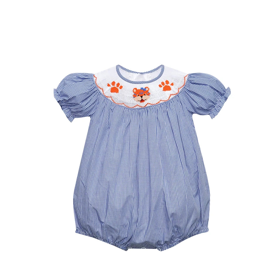 Tiger Navy/Orange Smocked Bishop Girl Bubble