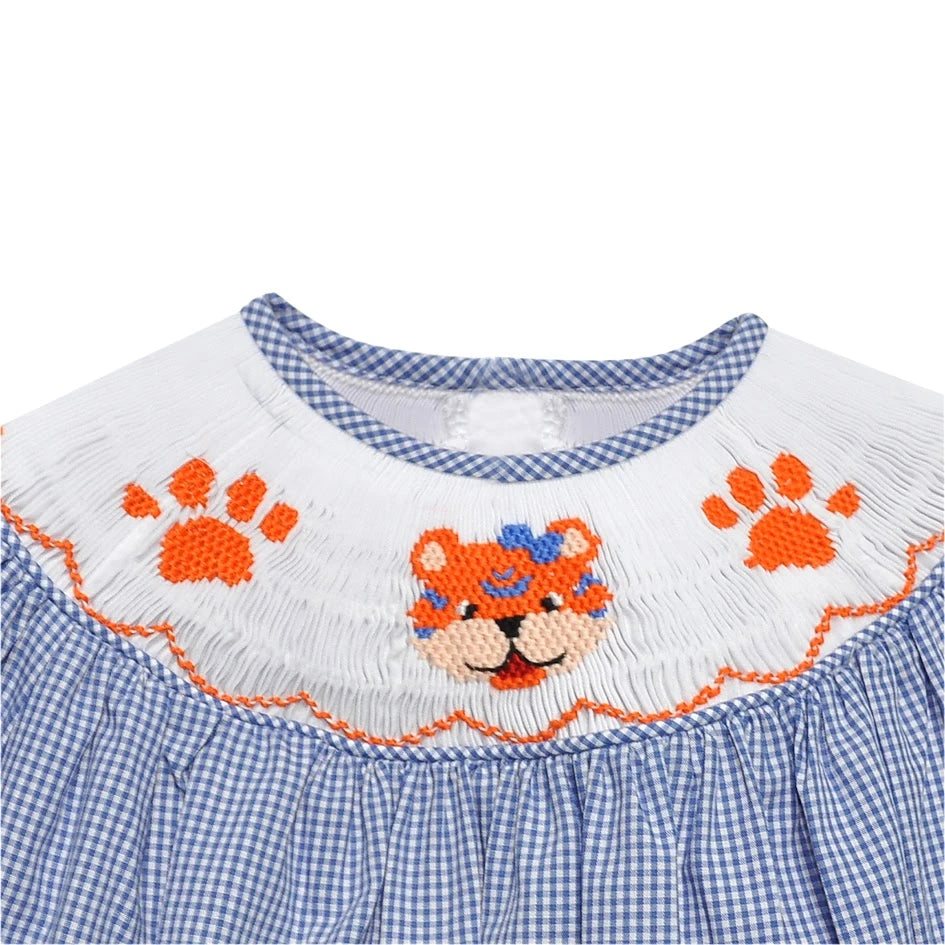 Tiger Navy/Orange Smocked Bishop Girl Bubble