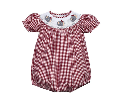Elephant Crimson/Gray Smocked Bishop Girl Bubble