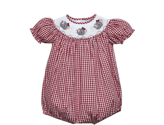 Elephant Crimson/Gray Smocked Bishop Girl Bubble