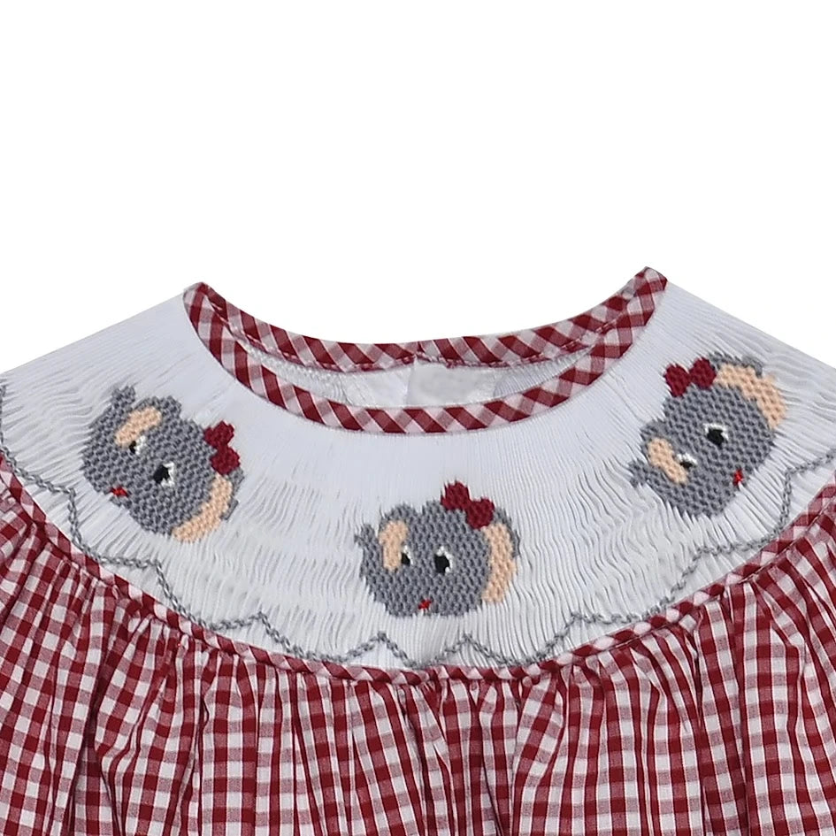 Elephant Crimson/Gray Smocked Bishop Girl Bubble