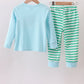 BLUE CHRISTMAS TREE SMOCKED STRIPE PANTS SET