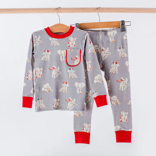 Elephants Organic Cotton Kids Pajamas (Gray)