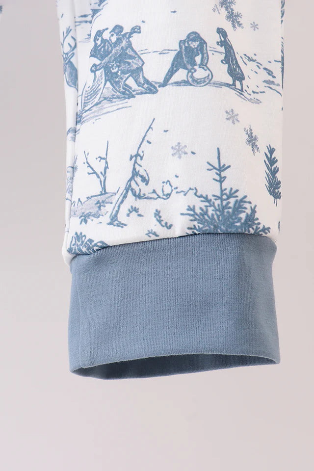 BLUE CHRISTMAS  VINTAGE REINDEER EMBROIDERY PANTS SET