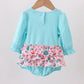 BLUE CHRISTMAS SANTA CLAUS APPLIQUE RUFFLE BUBBLE