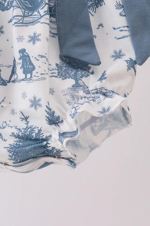 BLUE CHRISTMAS REINDEER EMBROIDERY RUFFLE BUBBLE