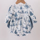 BLUE CHRISTMAS REINDEER EMBROIDERY RUFFLE BUBBLE