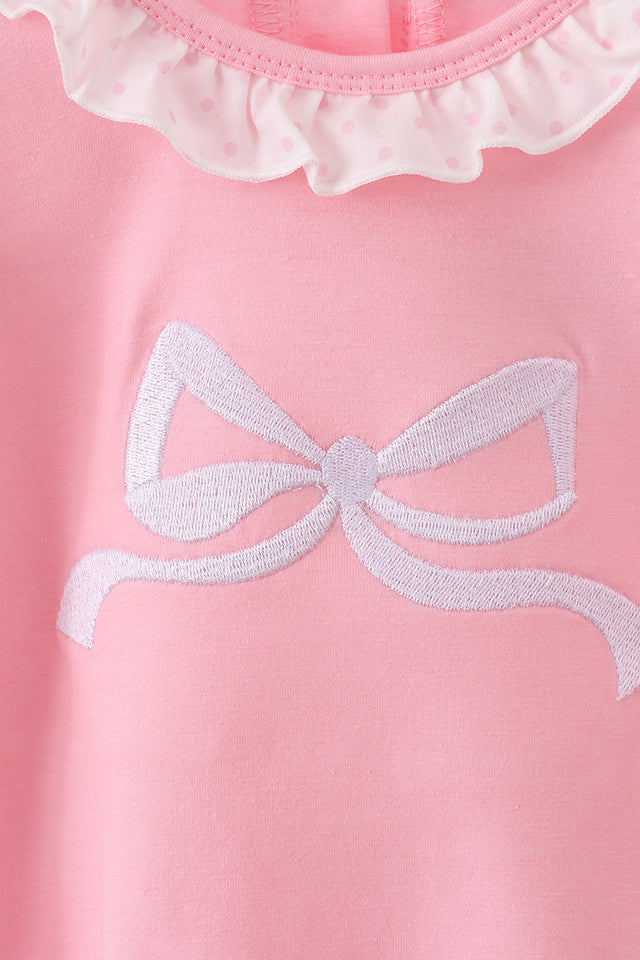 PINK BOW EMBROIDERY RUFFLE BUBBLE