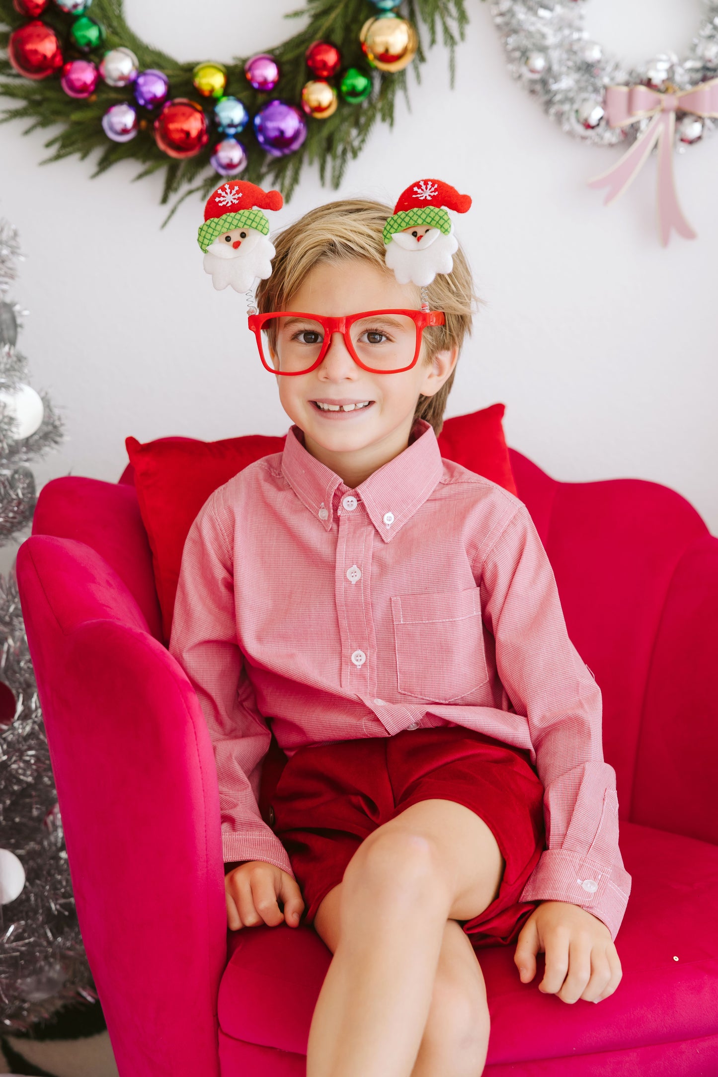 Boys Red Micro Gingham Button down