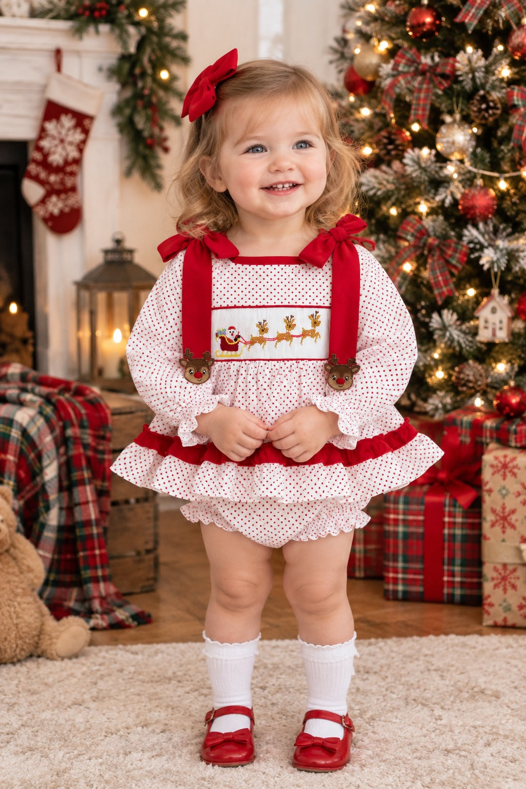 Hand Smocked Santa Claus Girl Bubble/Dress