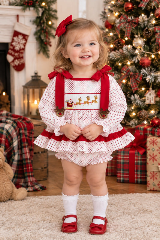 Hand Smocked Santa Claus Girl Bubble/Dress