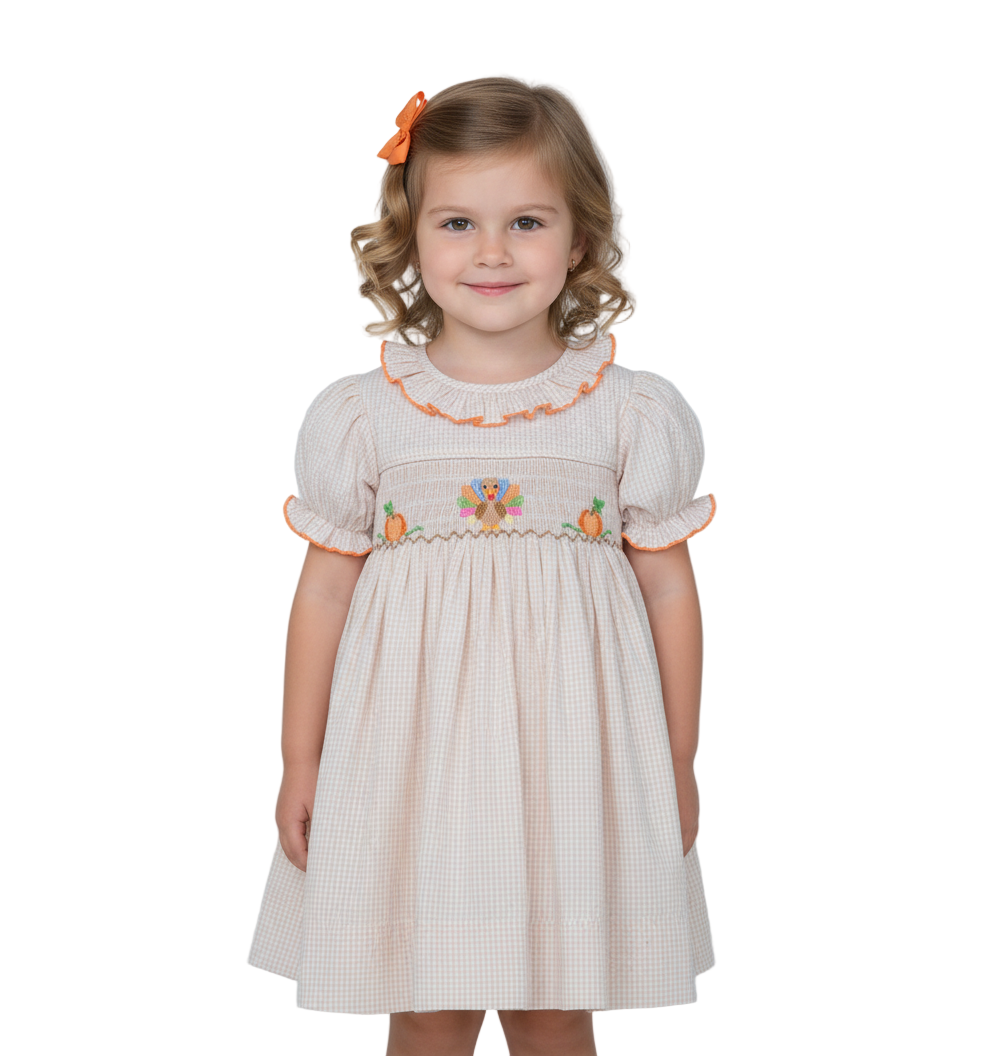 Khaki Turkey smocked Dress