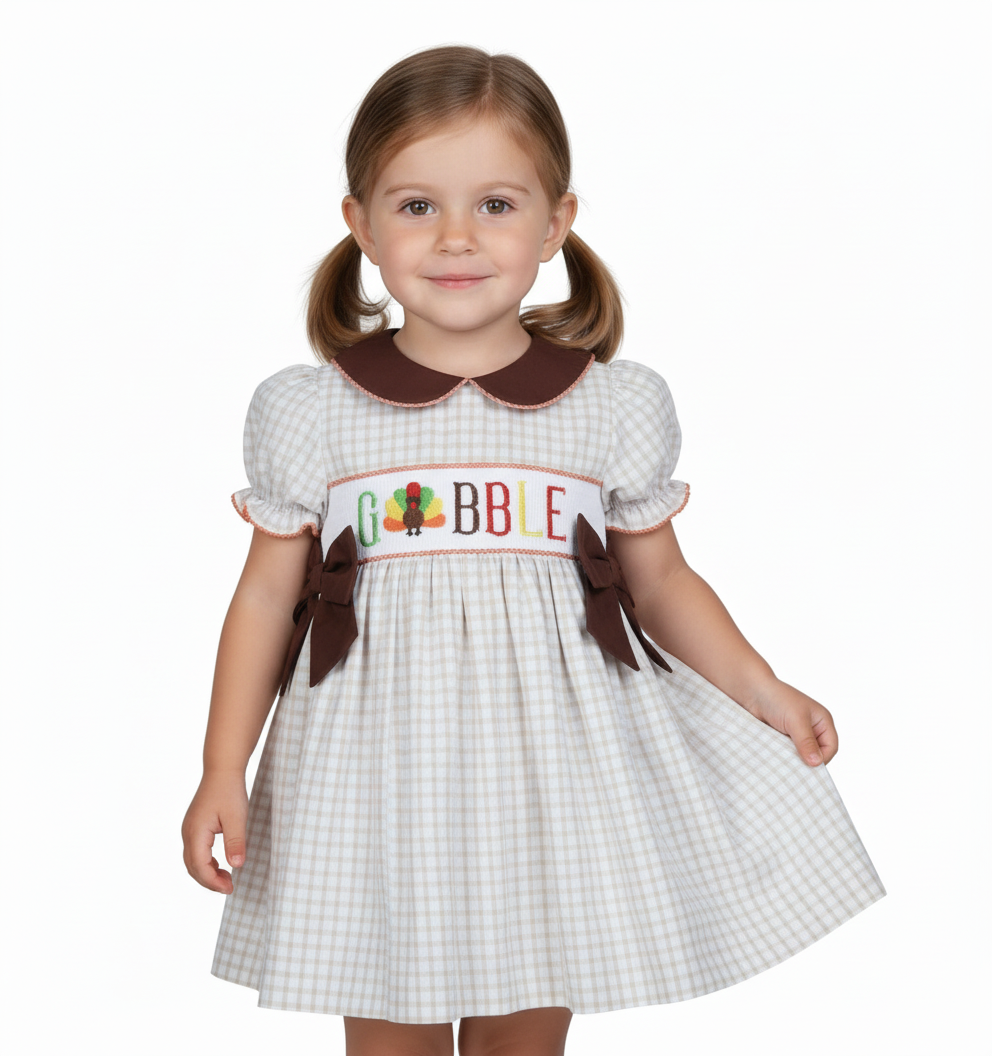 Handsmocked Gobble Turkey Dress