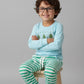BLUE CHRISTMAS TREE SMOCKED STRIPE PANTS SET