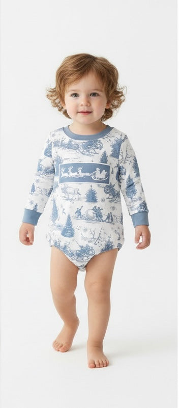 BLUE CHRISTMAS  VINTAGE REINDEER EMBROIDERY BUBBLE