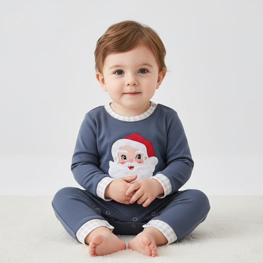 NAVY CHRISTMAS SANTA CLAUS APPLIQUE ROMPER