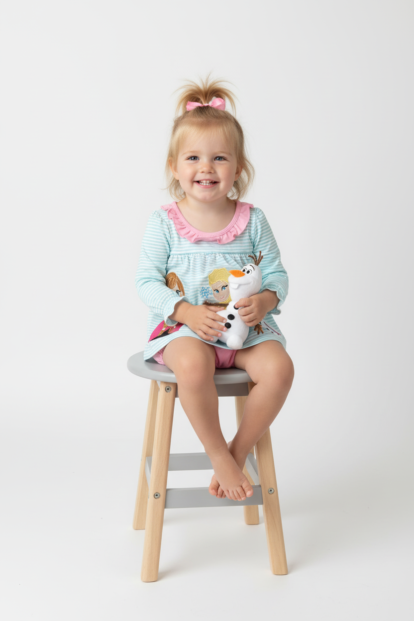 BLUE CHARACTER EMBROIDERY RUFFLE BUBBLE -Frozen Ice Girls