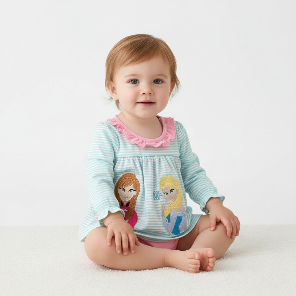 BLUE CHARACTER EMBROIDERY RUFFLE BUBBLE -Frozen Ice Girls