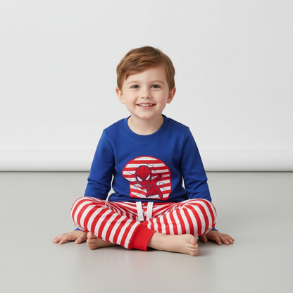 BLUE CHARACTER APPLIQUE PANTS SET