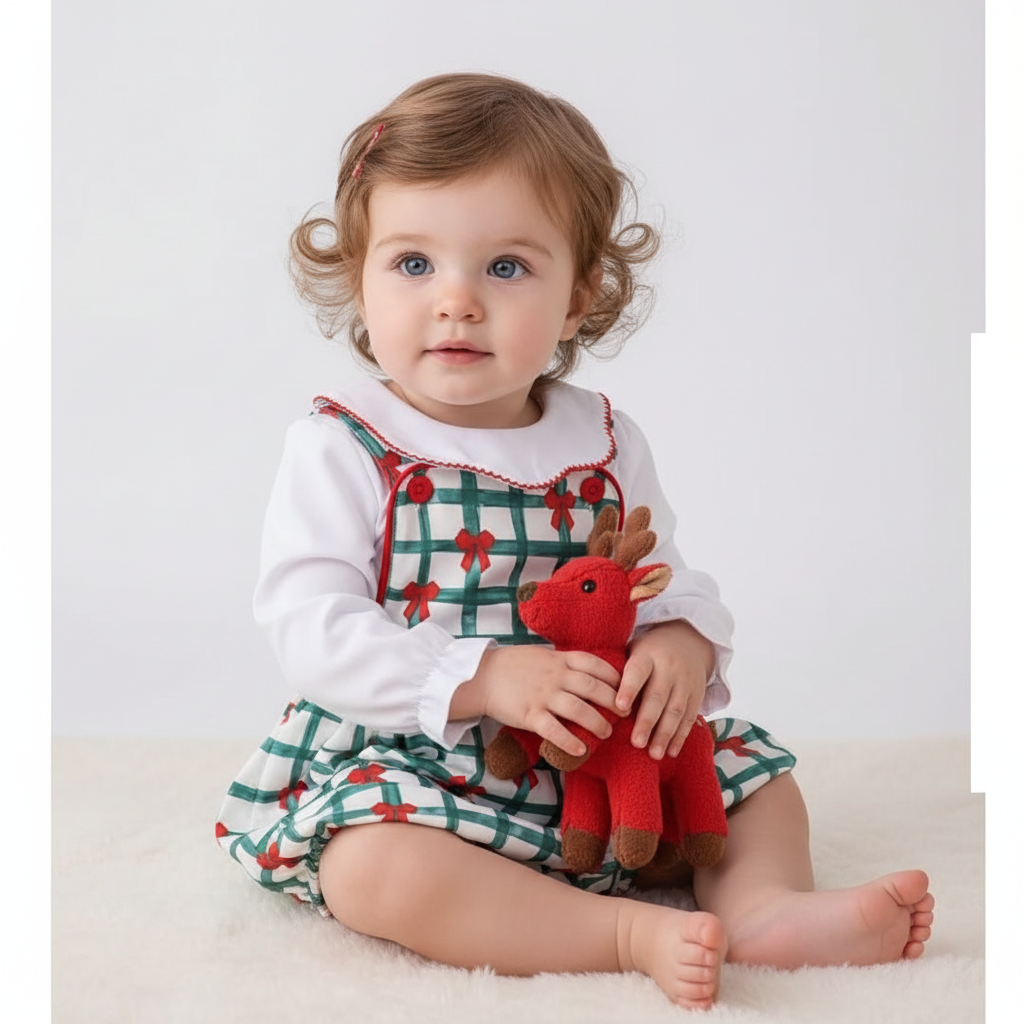 GREEN BOW PLAID BUBBLE SET