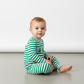 GREEN CHRISTMAS TREE SMOCKED STRIPE ROMPER