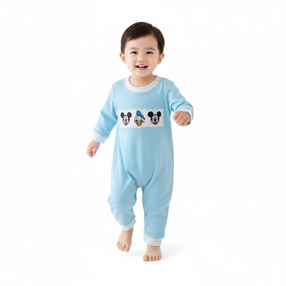 BLUE CHARACTER EMBROIDERY ROMPER