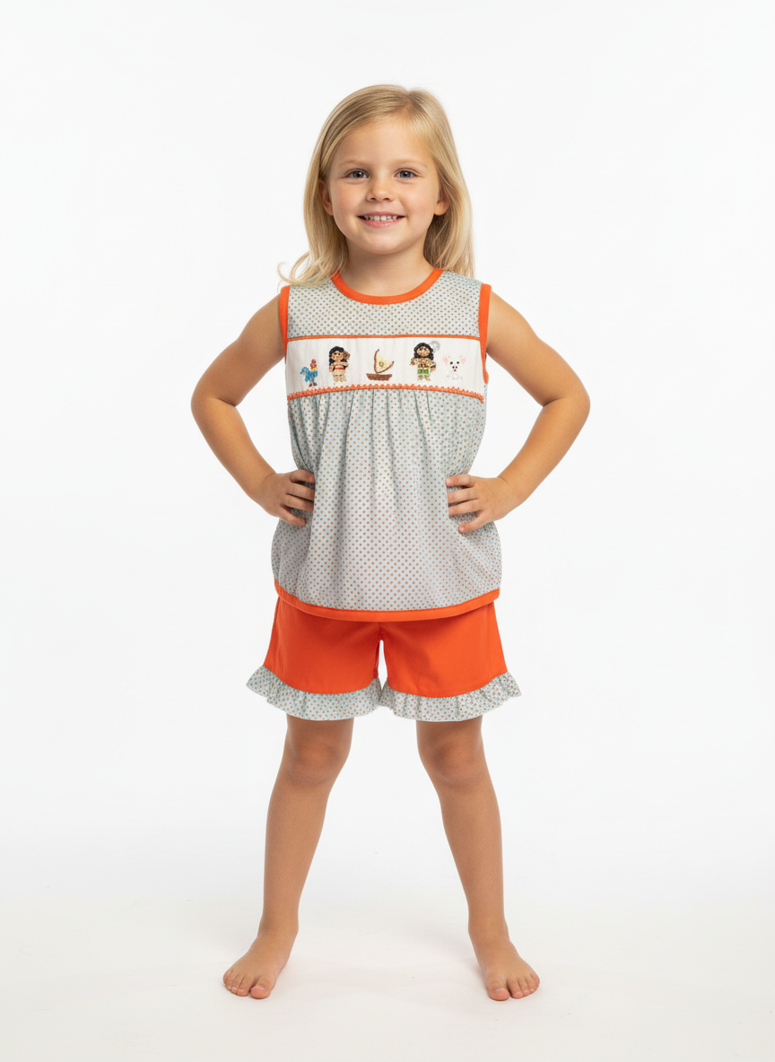 Handsmocked Island friends Short Set