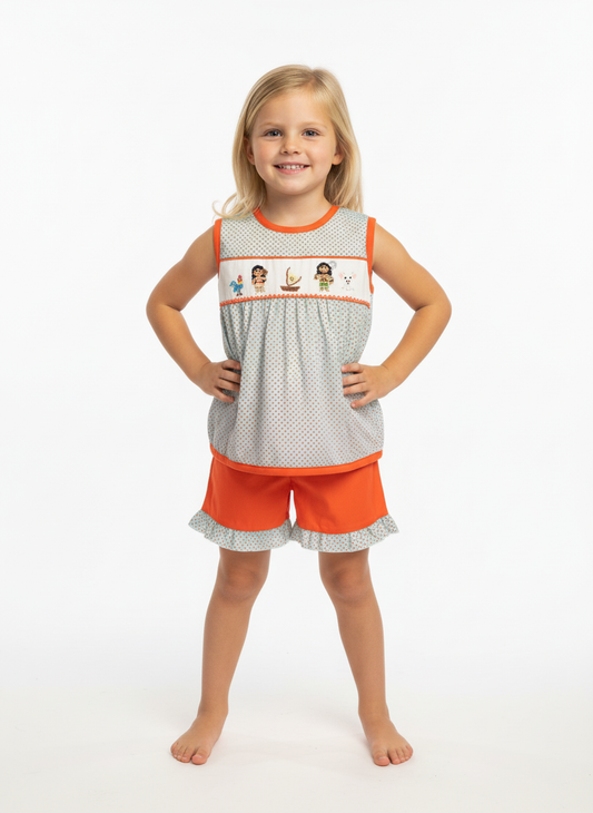 Handsmocked Island friends Short Set