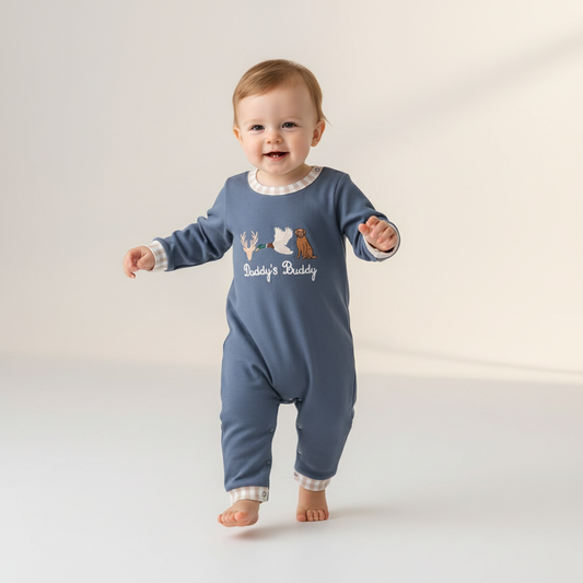 NAVY HUNTING EMBROIDERY ROMPER