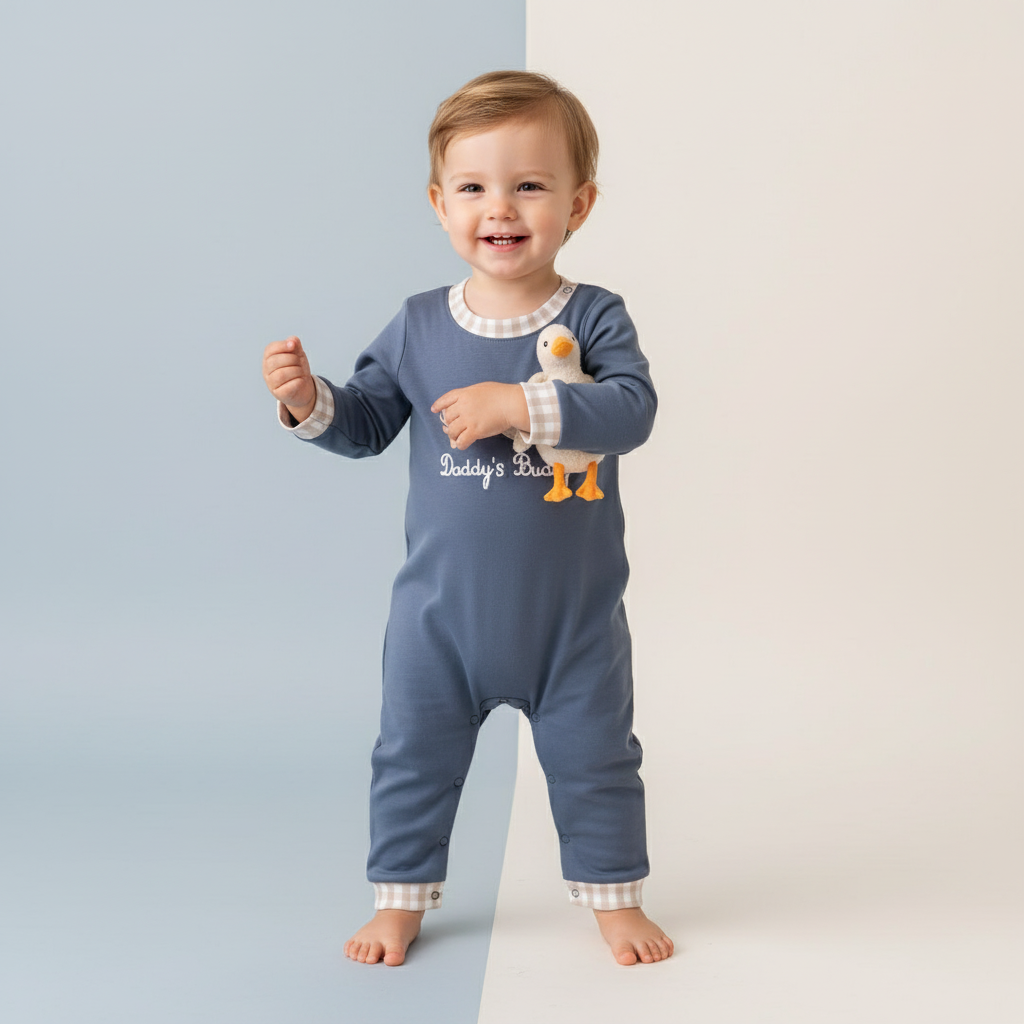 NAVY HUNTING EMBROIDERY ROMPER