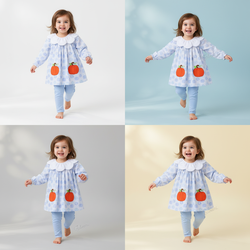 Adorable applique pumpkin girls set in blue