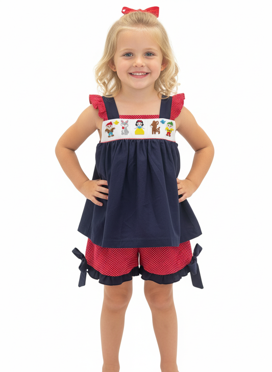 Snow Queen and friends handsmocked short set