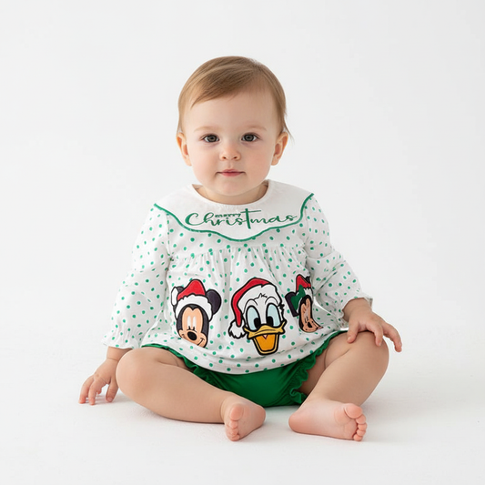Baby Girls Christmas Cartoon Embroider Romper Set