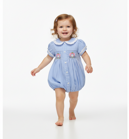 Blue Gingham Smocked  Bubble -Pumpkins