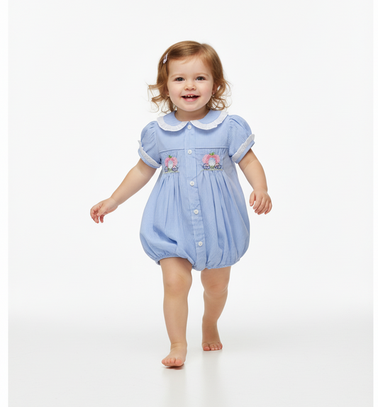 Blue Gingham Smocked  Bubble -Pumpkins