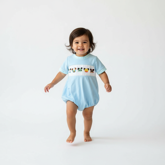 Handsmocked Boys Mouse character romper