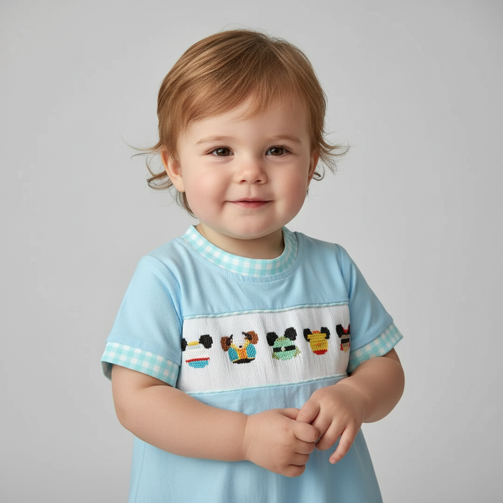 Handsmocked Boys Mouse character romper