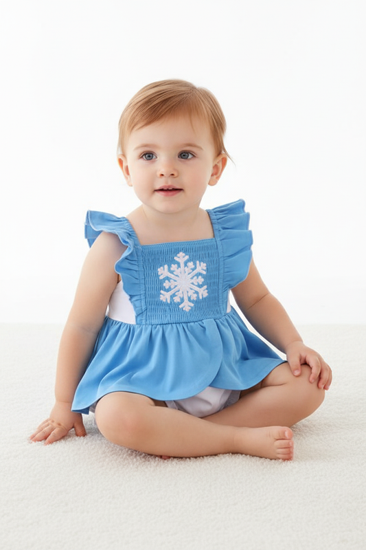 Blue frozen smocked girl bubble