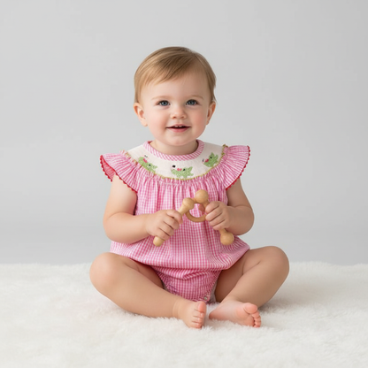 ALLIGATOR PINK GINGHAM Smocked Bubble