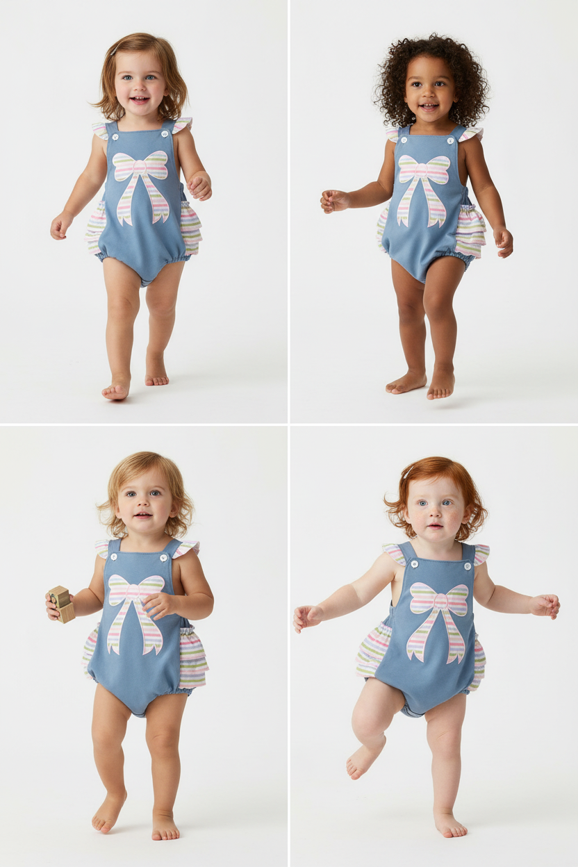 Blue bow applique girl bubble