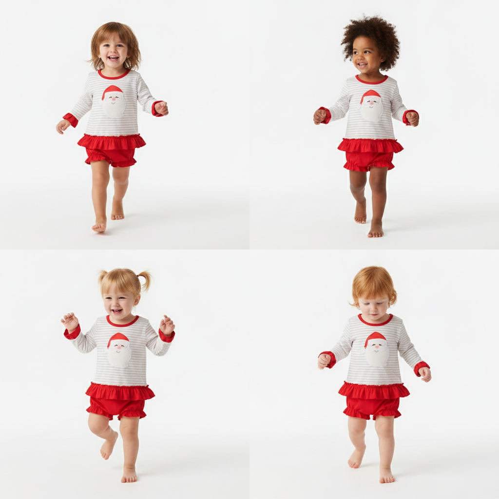 RED CHRISTMAS SANTA CLAUS APPLIQUE STRIPE GIRL BLOOMER SET