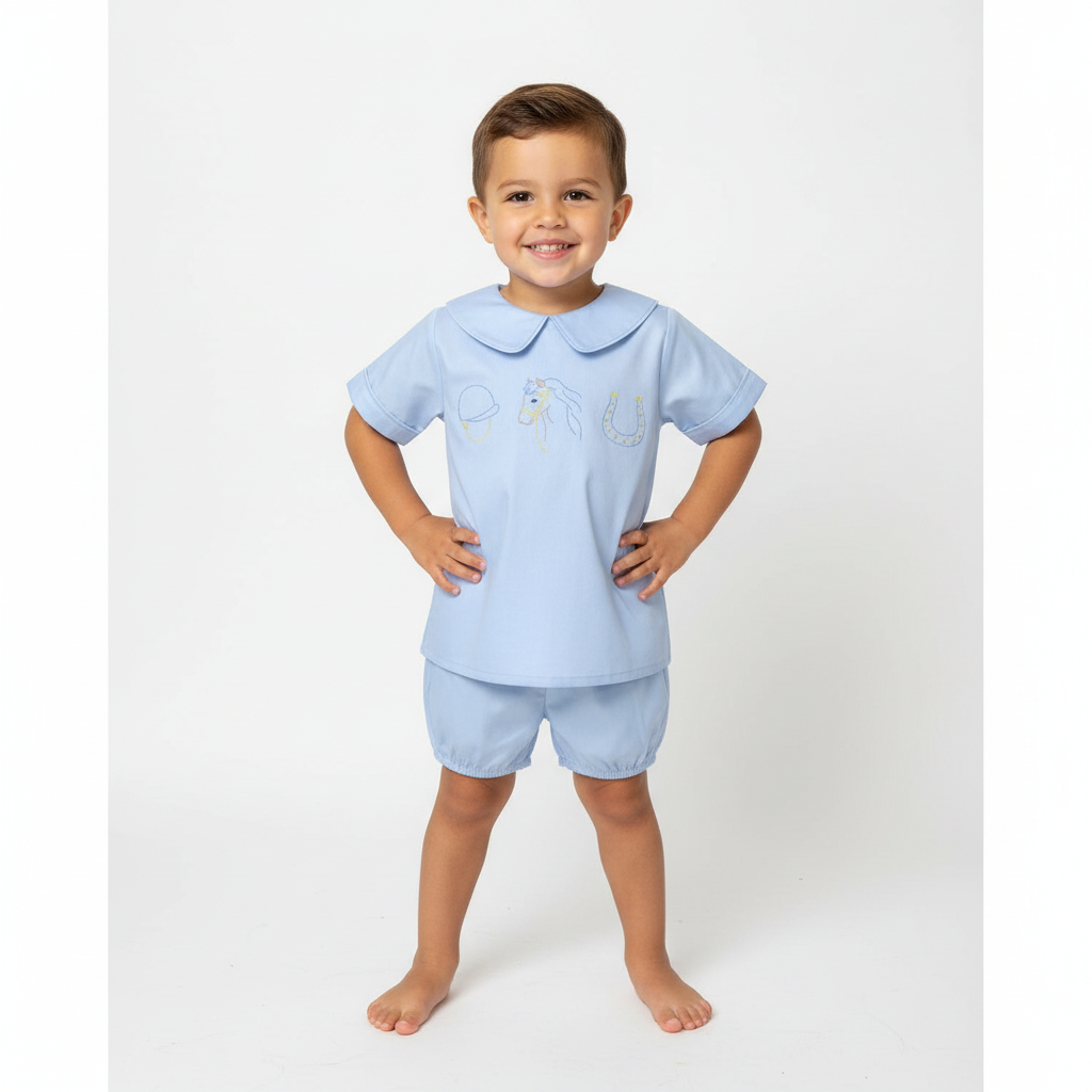 Boys Blue Horse Derby short set